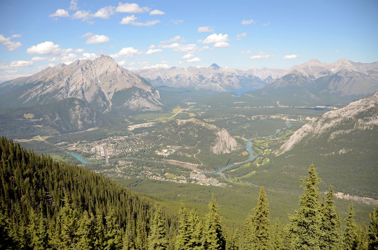 06 Banff Below Cascade Mountain With Bow River, Tunnel Mountain, Mount Aylmer, Lake Minnewanka, Mount Inglismaldie and Mount Girouard From Banff Gondola On Sulphur Mountain In Summer